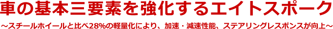 車の基本三要素を強化するエイトスポーク　～スチールホイールと比べ28%の軽量化により、加速・減速性能、ステアリングレスポンスが向上～